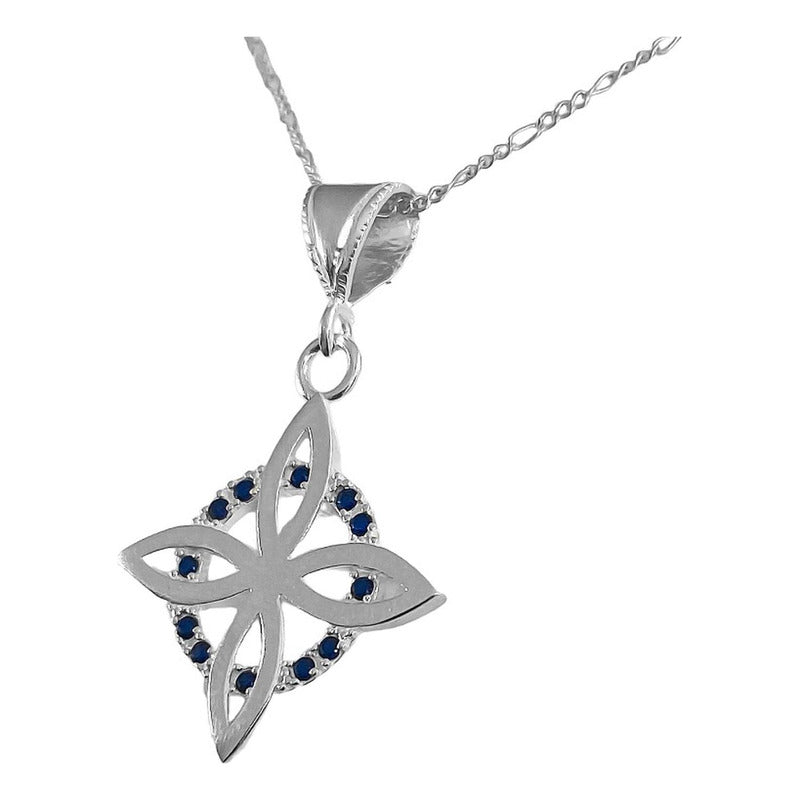 Collar Dije Nudo Bruja Plano Zirconia Flor Estrella Plata925