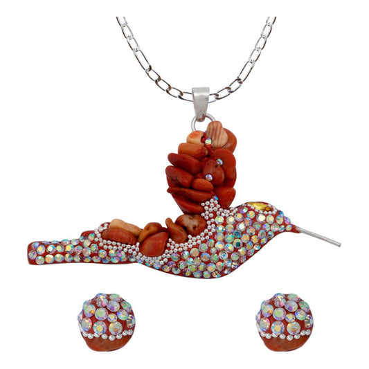 Colibri Dije Aretes Cadena Piedras Conjunto Grande Plata 925