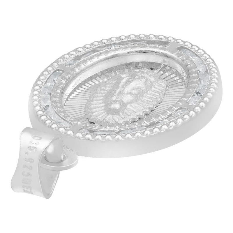 Dije Medalla Oval Virgen Guadalupe Zirconias Plata 925 1.6cm Blanco