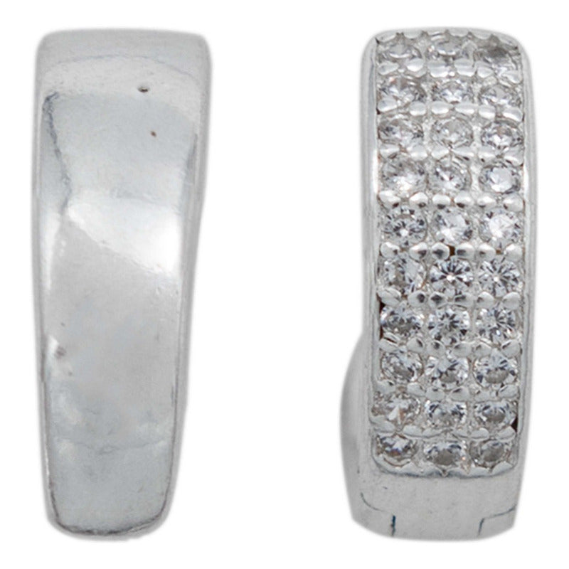 Arracadas Huggies Medianas 30 Zirconias Mujer Plata 925