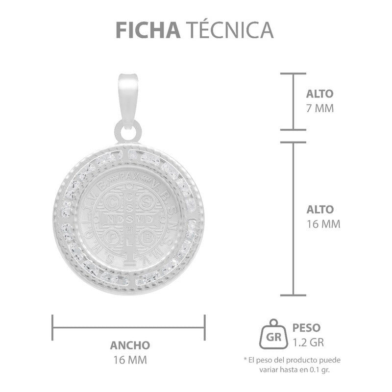 Dije Medalla Cruz San Benito Zirconias Plata 925 1.6 Cm Blanco