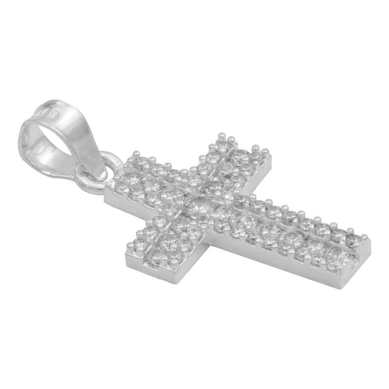 Dije Cruz Chica Zirconias Dobles Unisex Plata 925 2.6 Cm