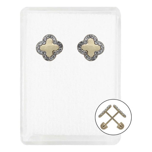 Broquel Trebol Zirconias Flor Corridos Tumbados Oro 10k 8 Mm