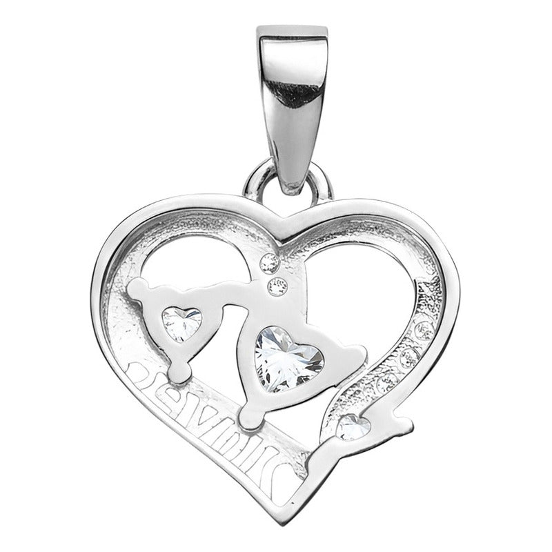 Dije Corazón 'lover' Amor Regalo Zirconia Rosa En Plata 925 Blanco
