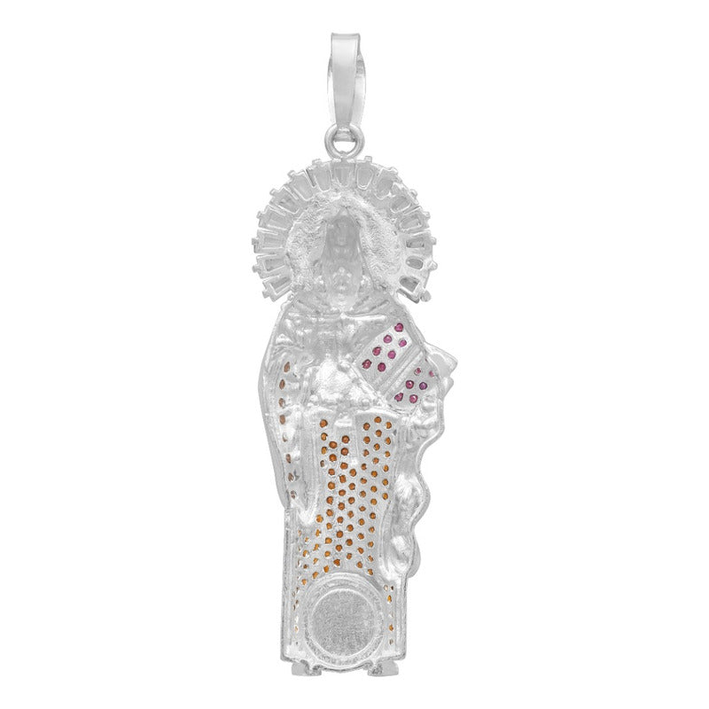 Dije Medalla San Benito Grande Protección Zirconia Plata 925 Café