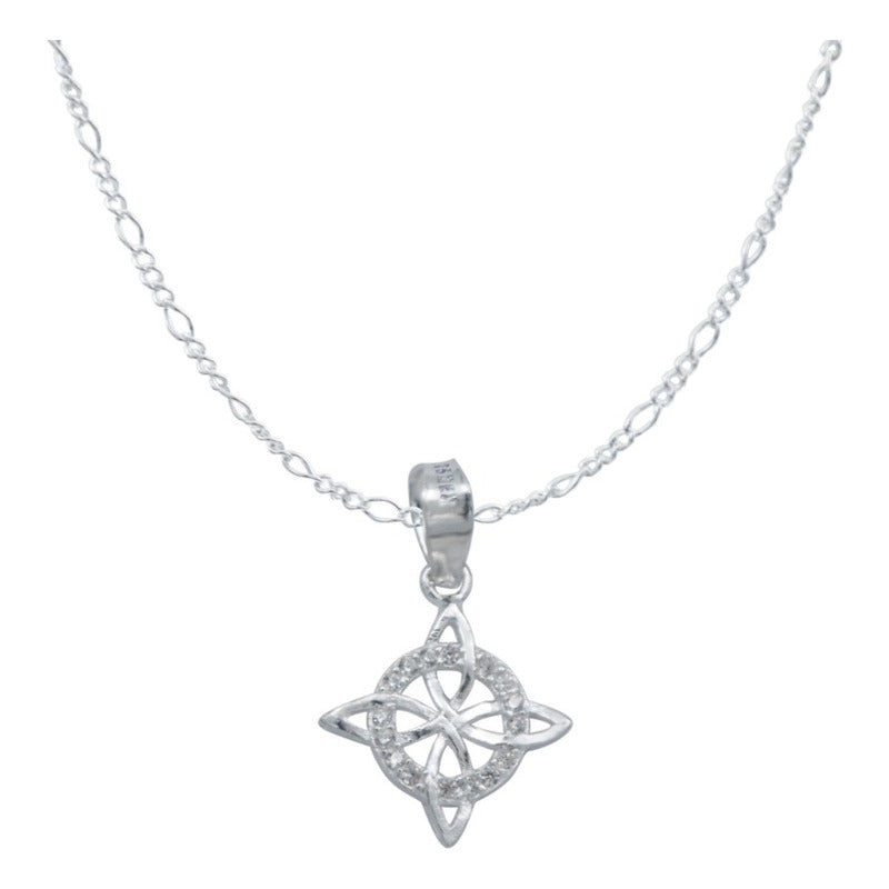 Dije Mini Nudo De Bruja Zirconias Plano Con Cadena Plata 925