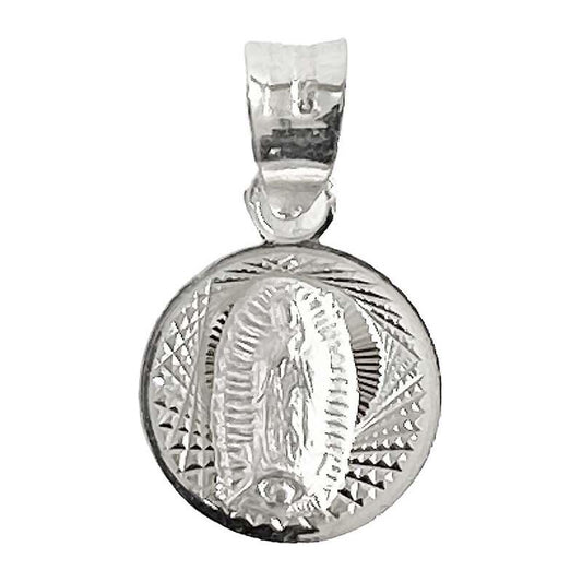 Dije Medalla Mini Diamantada Virgen Guadalupe Plata 925 1cm Plateado Alto/ancho 1.8 Cm X 1 Cm