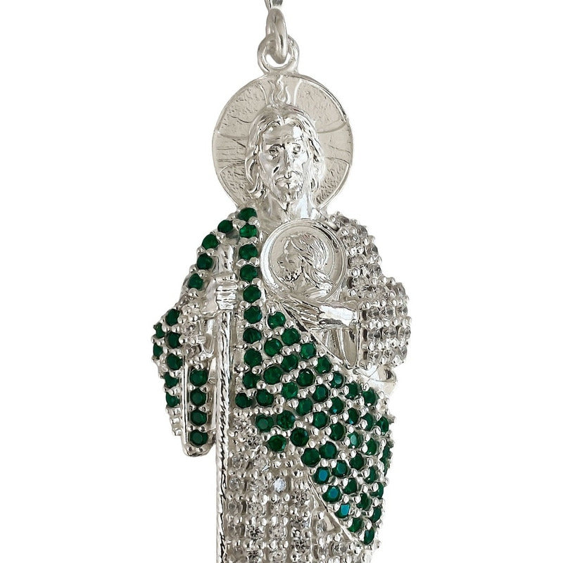 Enorme Dije De San Judas 9.5cm Con Zirconia De Plata Ley 925