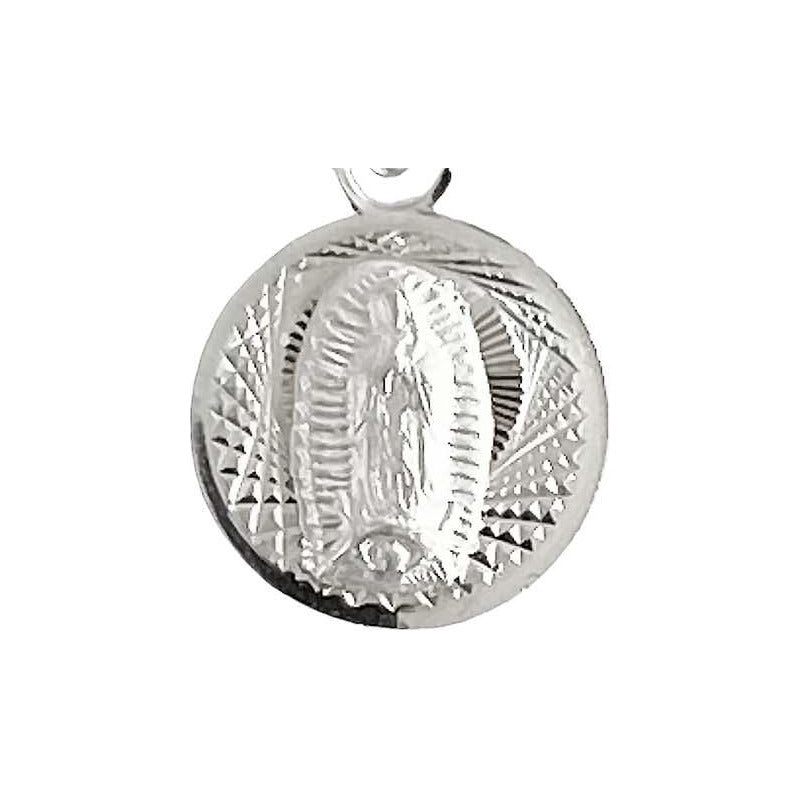 Dije Medalla Mini Diamantada Virgen Guadalupe Plata 925 1cm Plateado Alto/ancho 1.8 Cm X 1 Cm