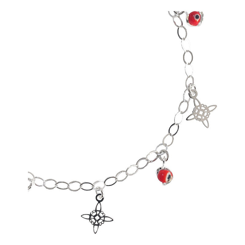 Tobillera Ajustable Nudo De Bruja Ojo Turco Plata Ley 925