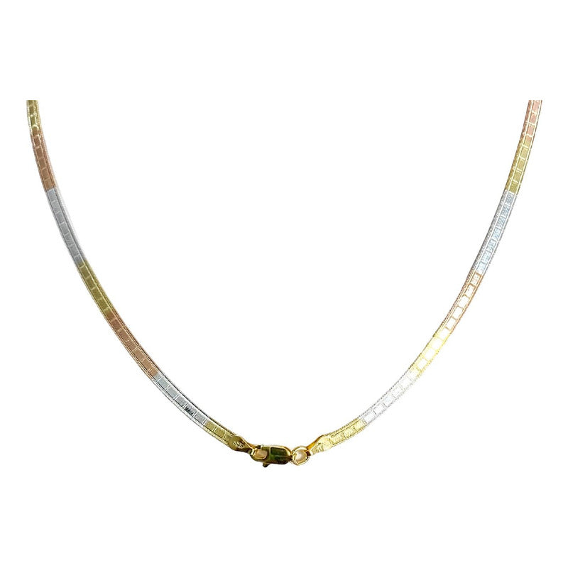 Cadena Y Brazalete Cola De Serpiente Tricolor Plata Ley 925