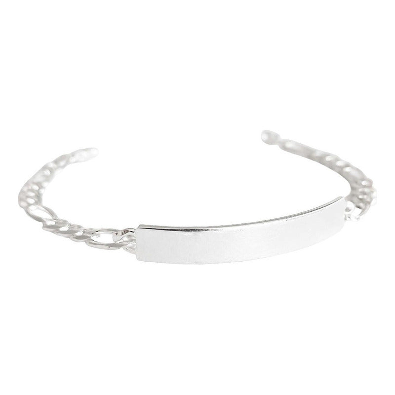 Pulsera Esclava Fígaro Hombre Mujer Plata925 Diamantada 4 Mm