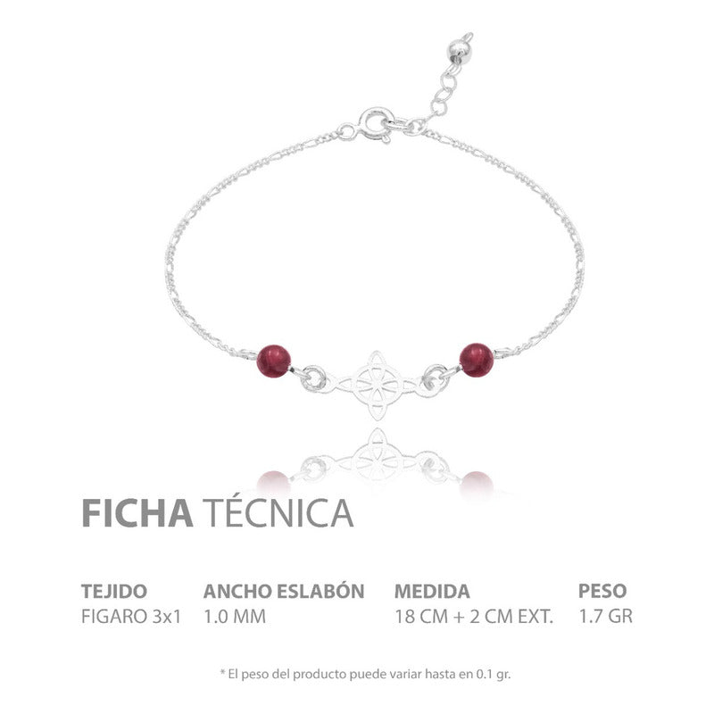 Pulsera Ajustable Nudo Bruja Figaro 3x1 Bolas Plata 925 Tinto 6 Cm 20 Cm