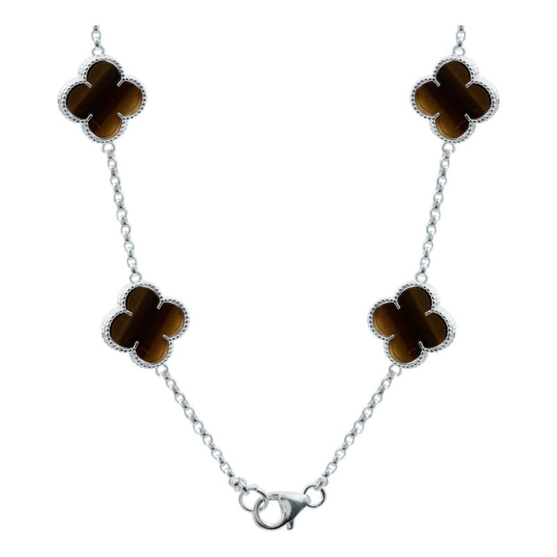 Cadena Con Dijes Trebol Esmaltado Corridos Plata 925 65 Cm