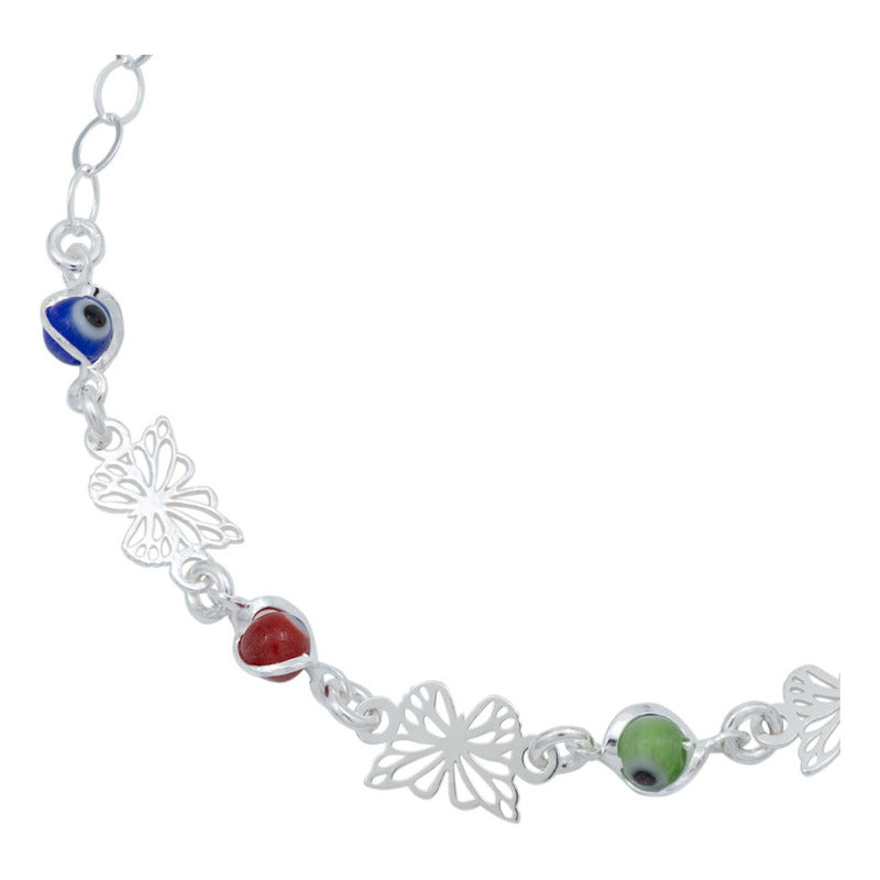 Pulsera Ajustable Mariposa Ojo Turco Primavera Plata 925