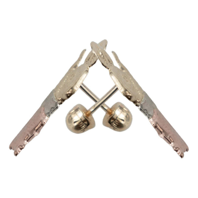 Arete Broquel Grande San Judas Florentino 3 Metales Oro 10k Alto/ancho 17 Mm X 10 Mm