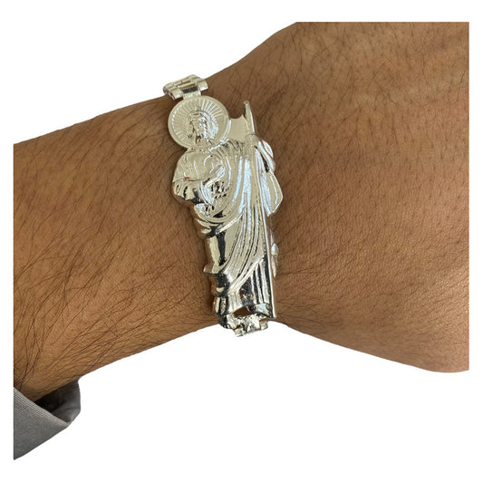 Pulsera Rolo San Judas Tadeo Esclava Plata Solida Ley S925