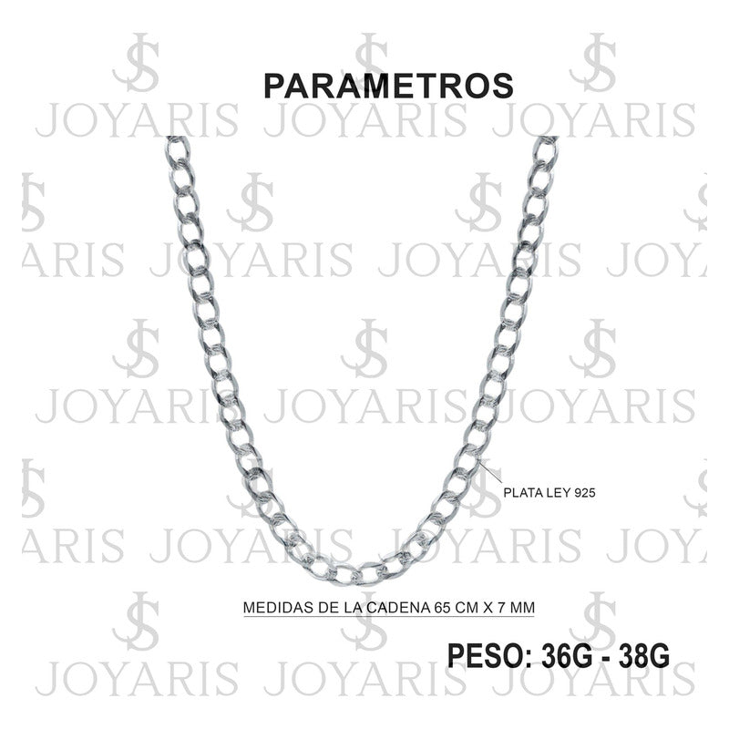 Cadena Cubana Gruesa Diamantada Hombre Plata 925 65cm X 7mm