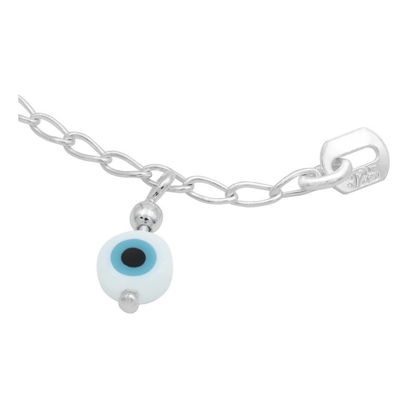 Pulsera Nudo De Bruja Bola Azucarada Ojo Turco Plata 925 Blanco 18 Cm