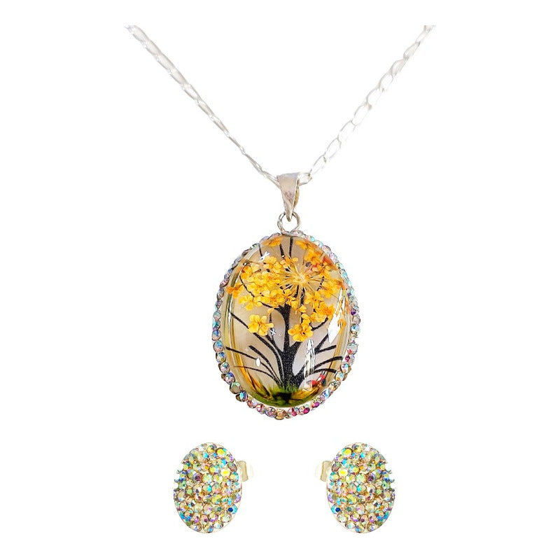Juego Kit Arbol De La Vida Natural Encapsulado Plata 925