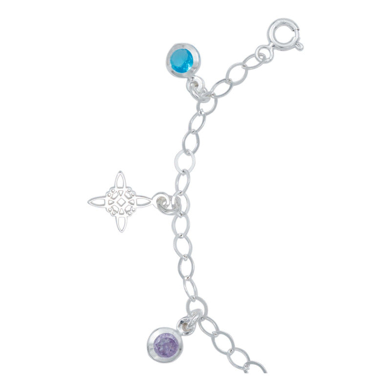 Pulsera Ajustable Nudo De Bruja Laser Zirconia Plata Ley 925 Multicolor 6 Cm 18 Cm