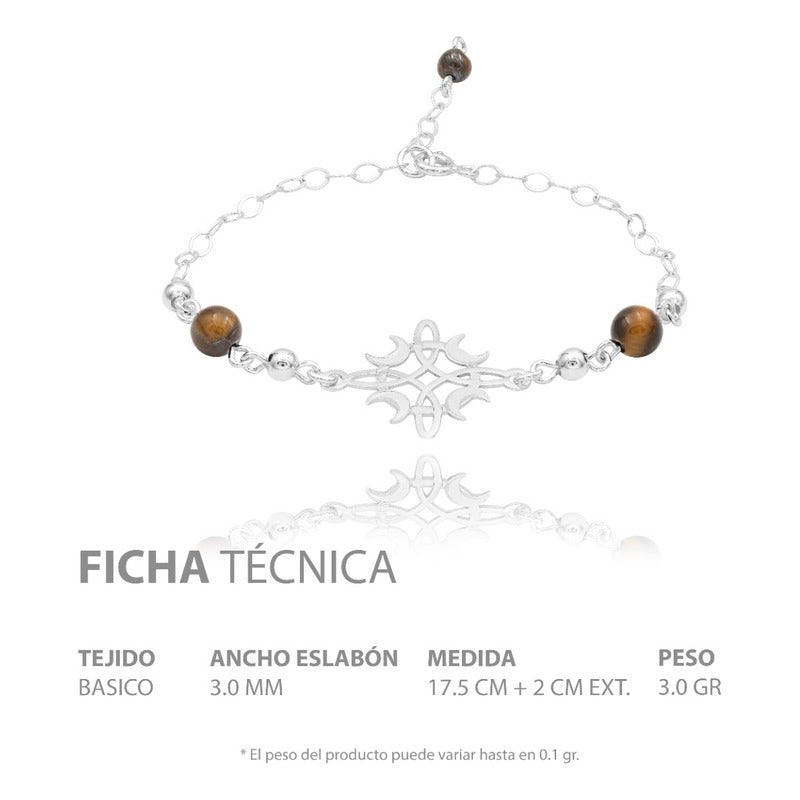 Pulsera Ajustable Nudo De Bruja Fases Lunes Bolas Plata 925 Café 6 Cm 20 Cm