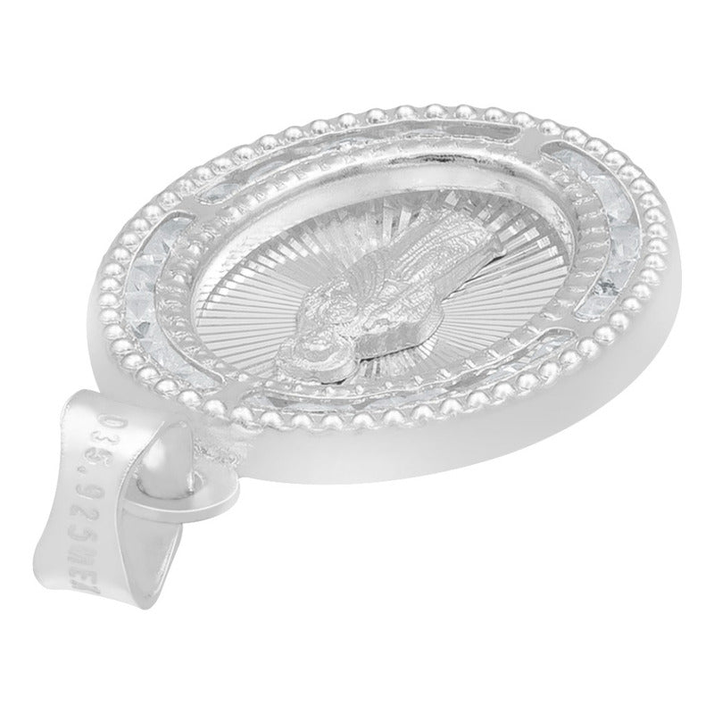 Dije Medalla Oval San Judas Zirconias Plata 925 1.4 Cm Blanco