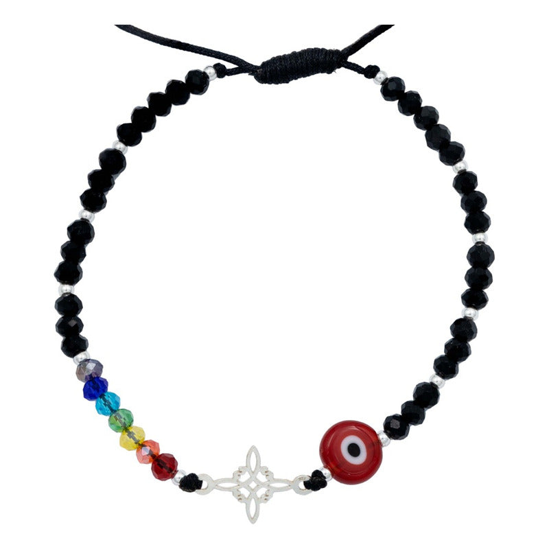 Pulsera Ajustable Nudo Bruja 7 Chakaras Ojo Turco Plata 925