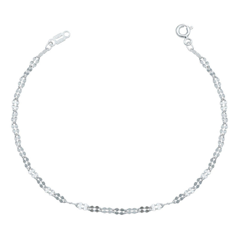Pulsera Granito De Cafe Doble Diamantada Mujer Plata 925