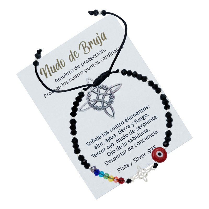 Pulsera Ajustable Nudo Bruja 7 Chakaras Ojo Turco Plata 925