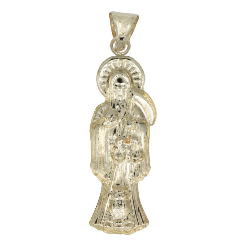 Dije Santa Muerte Grande Lisa Oro 10k + Cadena Plata Regalo