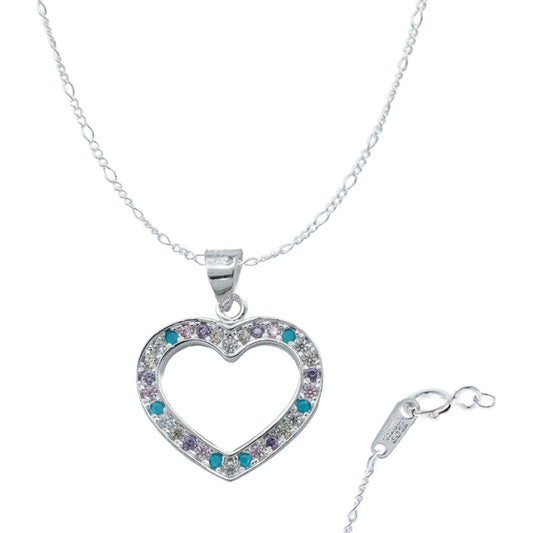 Collar Corazón Mediano Contorno Amor Regalo Mujer Plata 925 Multicolor Alto/ancho 2.6 Cm X 2 Cm