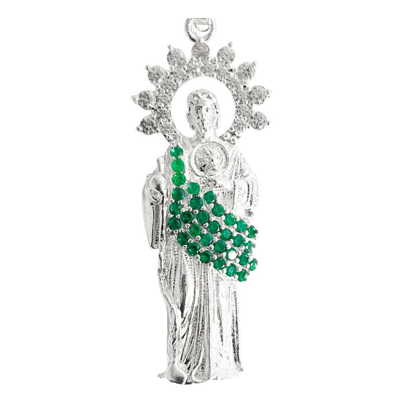 Dije Mediano San Judas Corona Zirconias Plata Ley 925