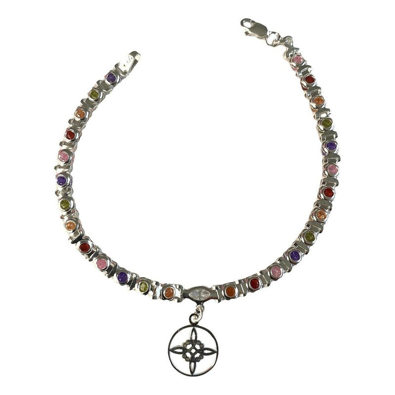 Pulsera Medalla Nudo De Bruja Con Zirconias En Plata Ley 925