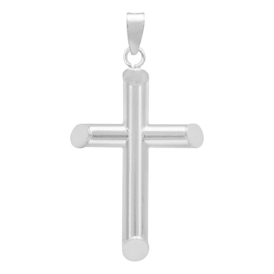 Dije Cruz Tubo Tubular Lisa Sencillo Hombre Plata 925 3.5 Cm Plateado