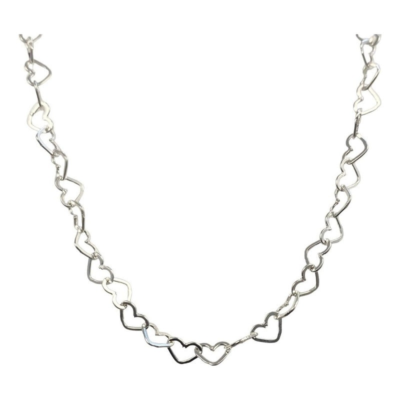 Cadena Collar Tejido Corazón Amor Plata 925 50cm X 0.4cm