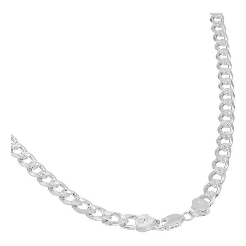 Cadena Cubana Diamantada Barbada Hombre Plata925 60cm X 7mm Plateado