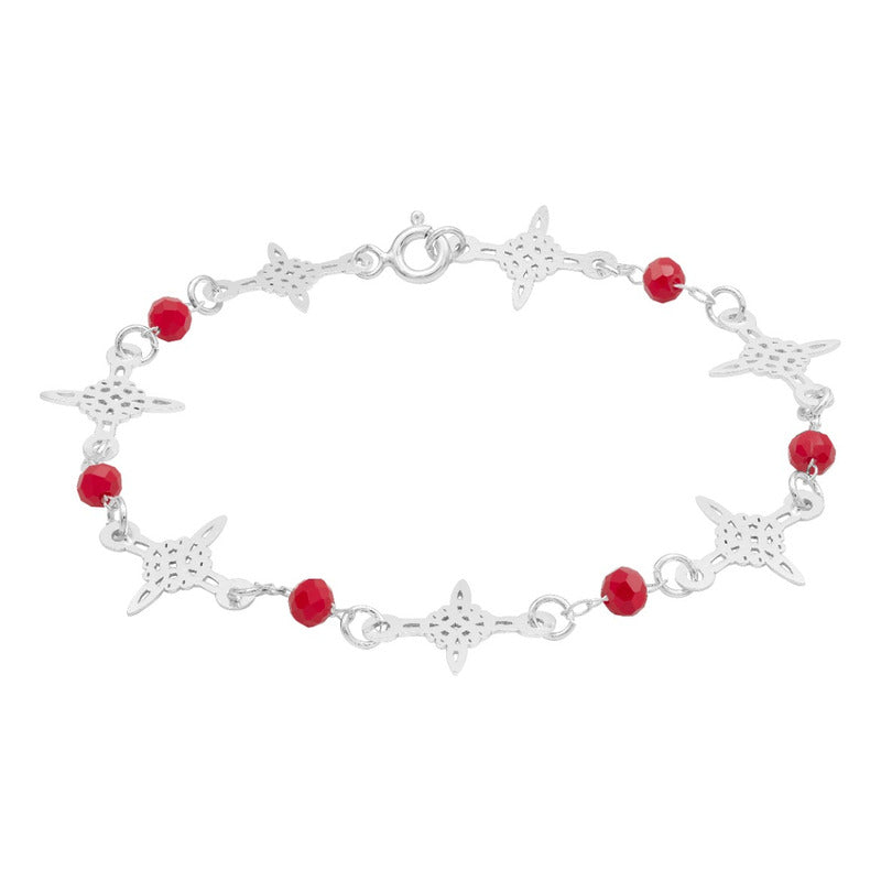 Pulsera Nudo De Bruja Laser Cristales Regalo Mujer Plata 925 Rojo 19 Cm