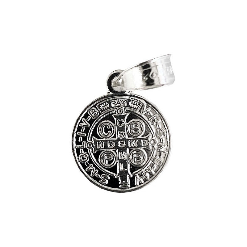 Medalla Bautizo Niño San Benito Doble Vista Plata 925 1.1 Cm