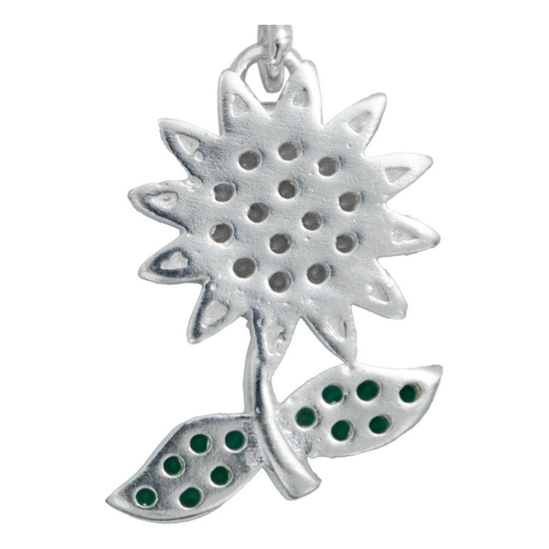 Dije Flor Primavera Zirconia Mujer Con Cadena Plata 925