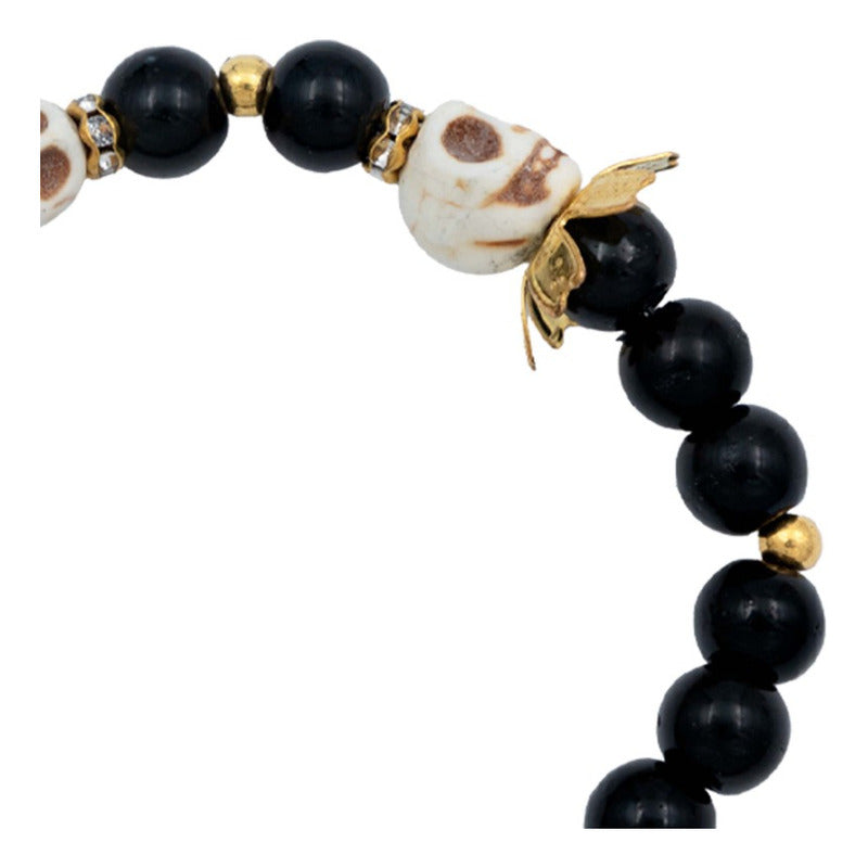 Pulsera Craneo Santa Muerte Flor Artesanal Hombre Mujer Negro 6 Cm 20 Cm