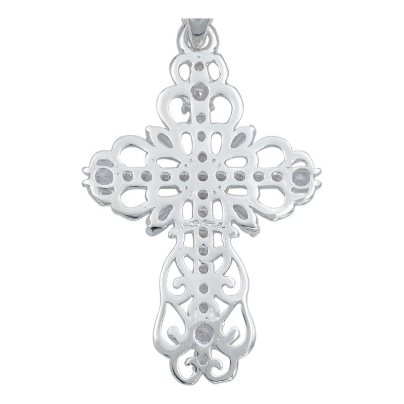 Dije Cruz Grande Zirconias Diamantada Baguette Plata 925 Blanco