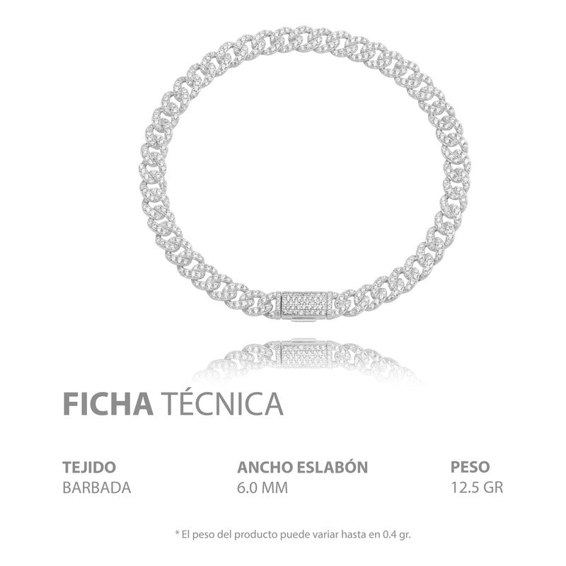 Pulsera Cubana Miami Zirconias Mujer Hombre Caja Plata 925 Blanco 6 Cm 21 Cm