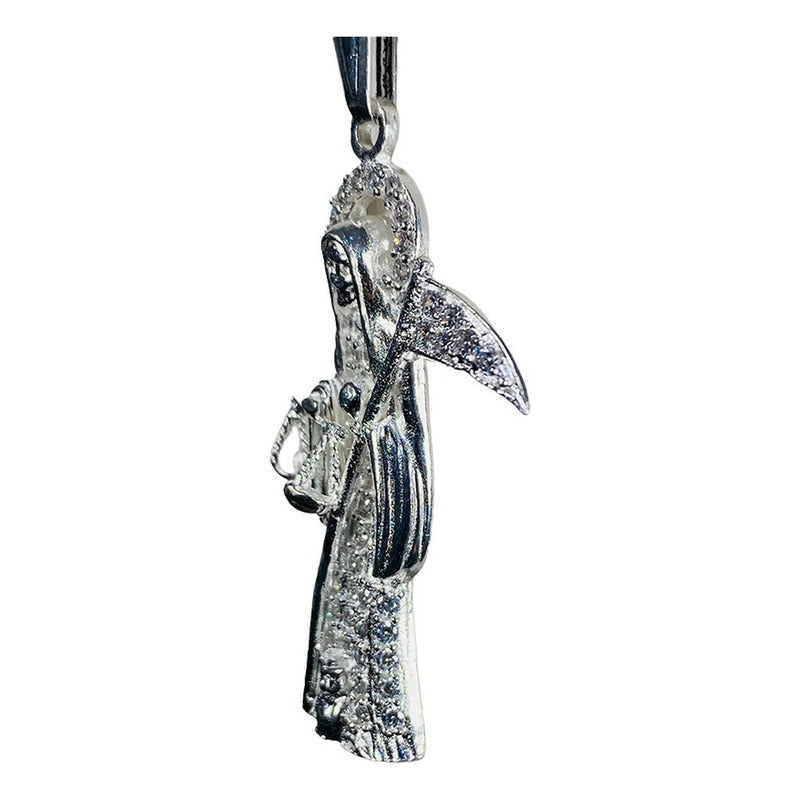 Dije Santa Muerte Con Zirconias En Plata Solida 925 4.5 Cm Plateado