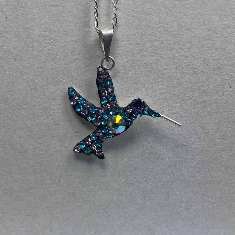 Dijes Colibrí Zirconias Plata Solida 925 + Cadena Plata 925