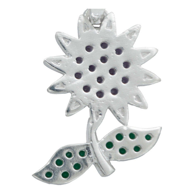 Dije Flor Primavera Zirconia Mujer Con Cadena Plata 925