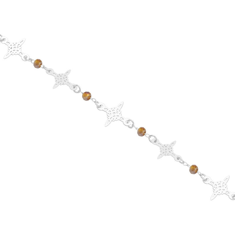 Pulsera Nudo De Bruja Laser Cristales Regalo Mujer Plata 925 Café 19 Cm