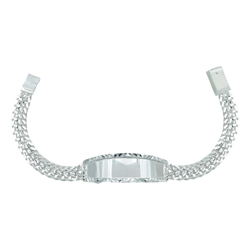 Esclava Doble Cubana Placa Lisa Hombre Plata Maciza S925