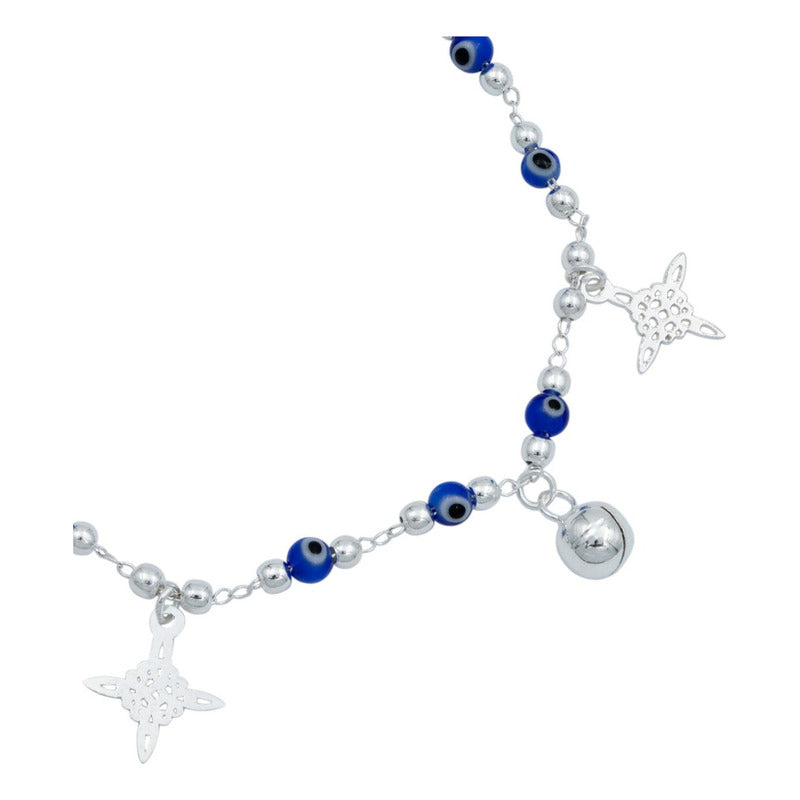 Pulsera Nudo De Bruja Ojo Turco Cascabeles Sonido Plata 925