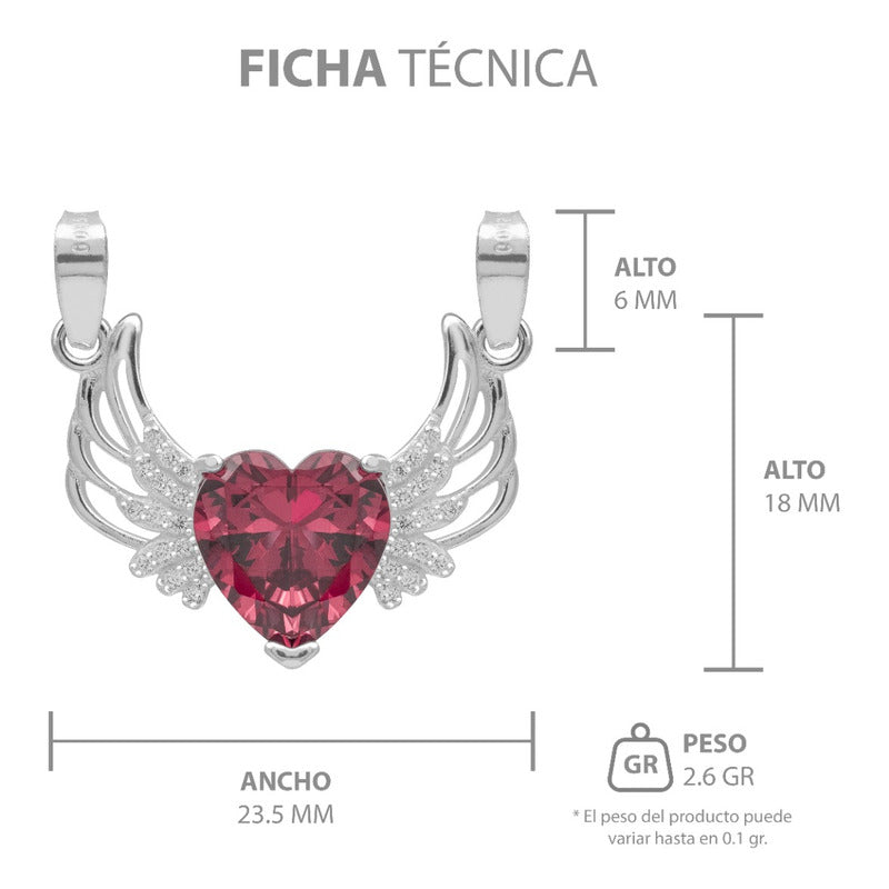 Dije Corazón Alas Zirconias Amor Mujer Mamá Regalo Plata 925
